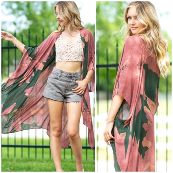 Tops - SOLD OUT Sage Pink Long Floral Sweeping Summer Vacation Casual Coverup Wrap